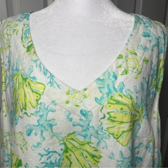 J. Jill Love Linen Coral Reef and Turtle Dress Sleeveless V-Neck Lined Large - Picture 3 of 15